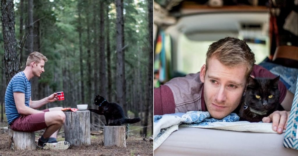 man travels with cat