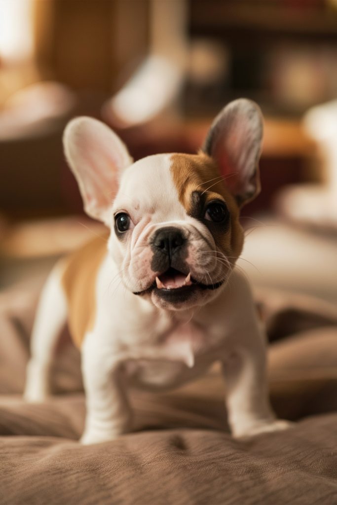 white and fawn french bull dog puppy