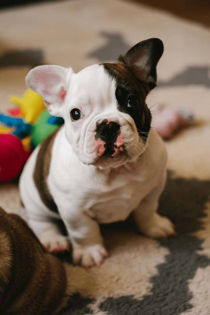 white and brindle french bull dog puppy