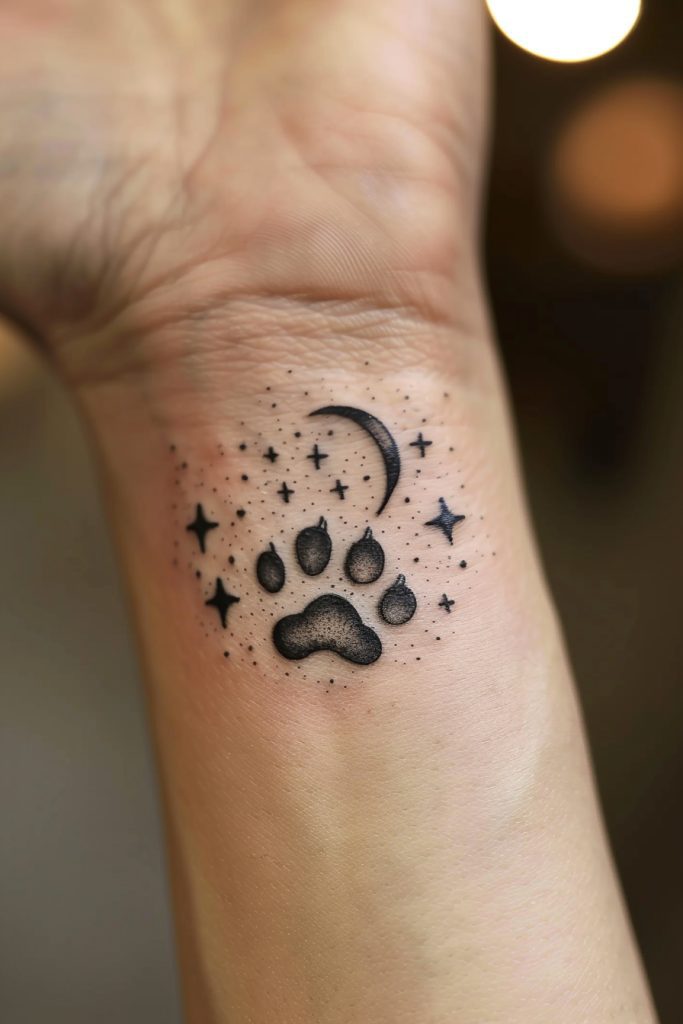 Mini Paw Print with Stars Tattoo