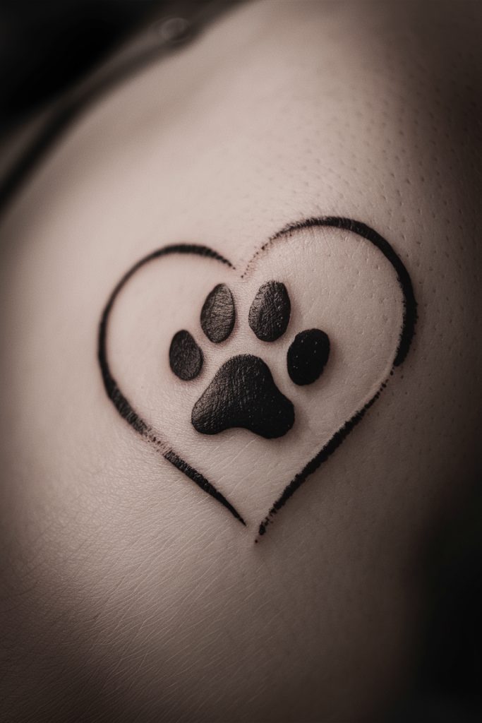 Paw Print and Heart Outline tattoo