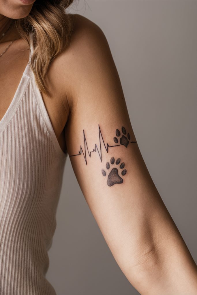 Paw Print and Heartbeat Tattoo