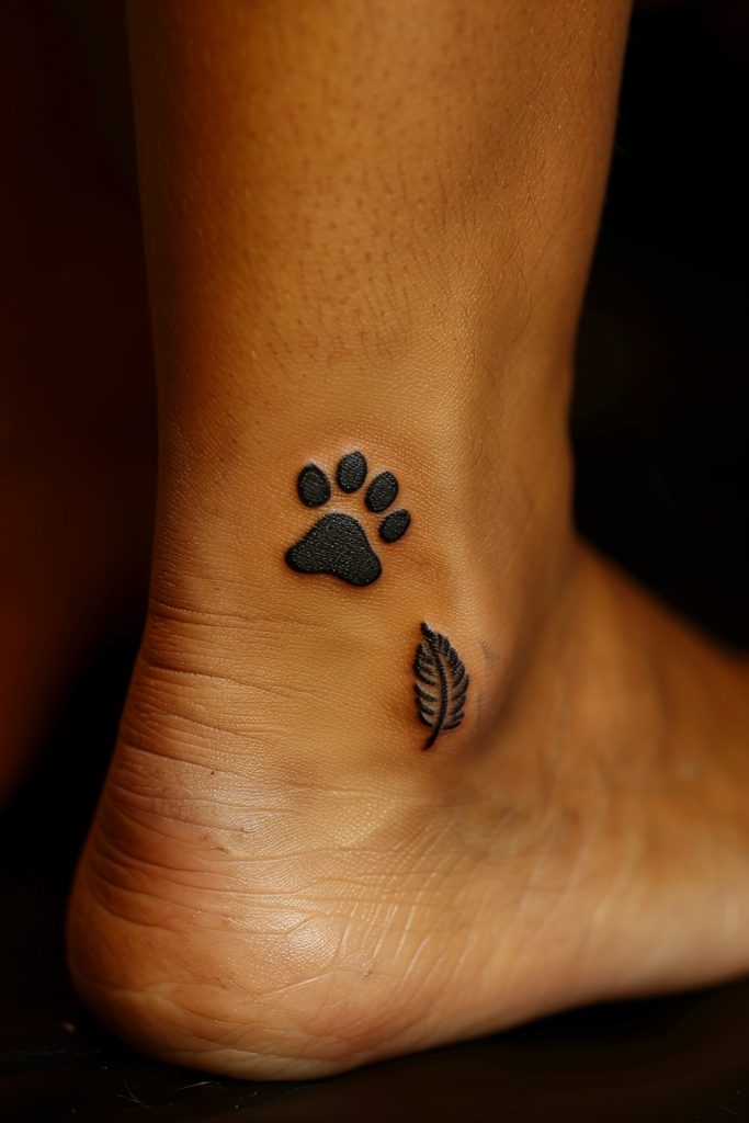 Paw Print with Feather tattoo