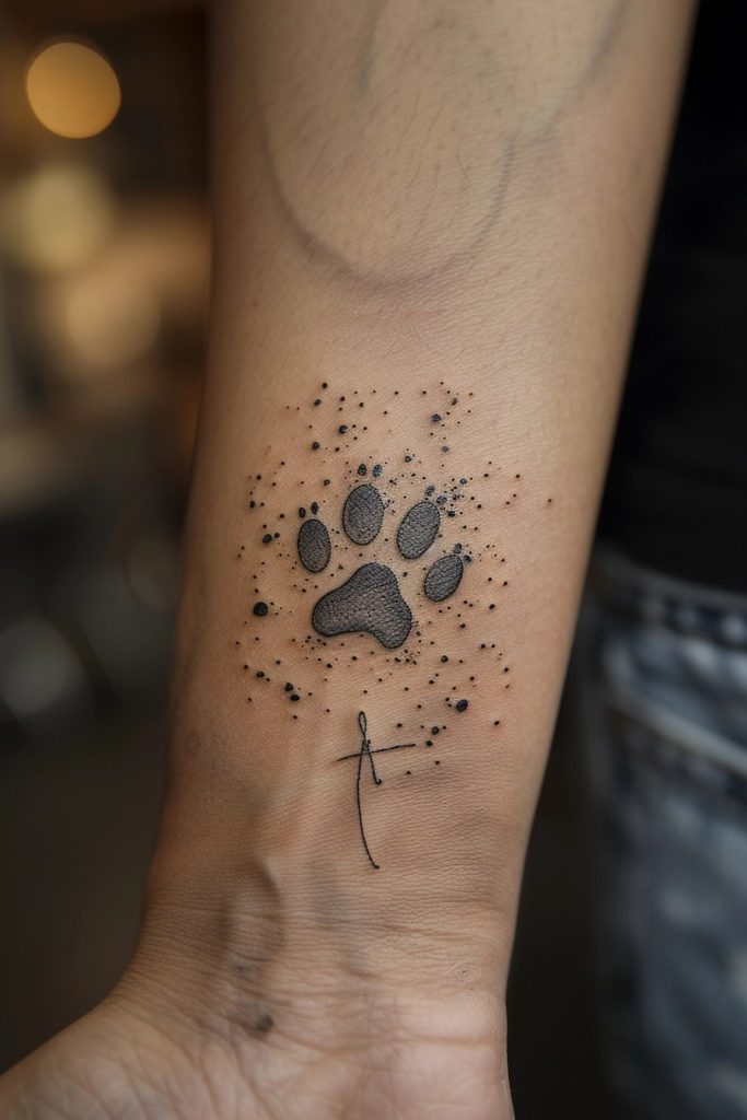 Paw Print with Initials Tattoo