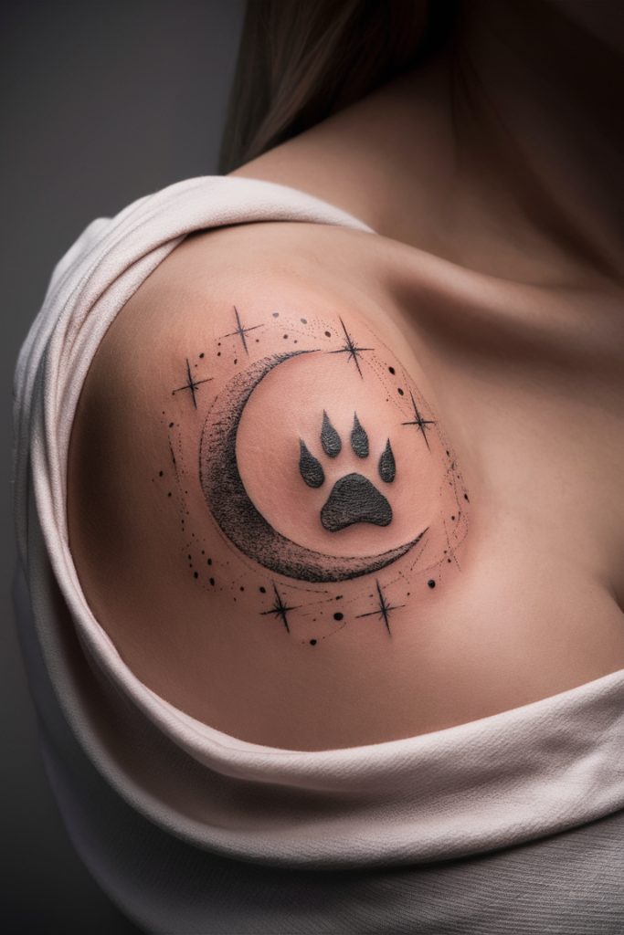 Paw Print with Moon and Stars