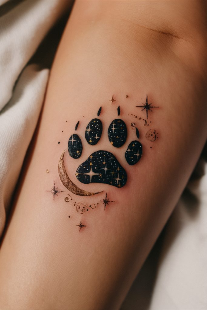 Paw Print with Stars and Moon