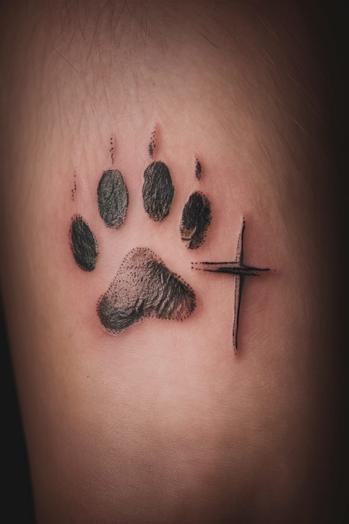 Paw Print with a Cross tattoo