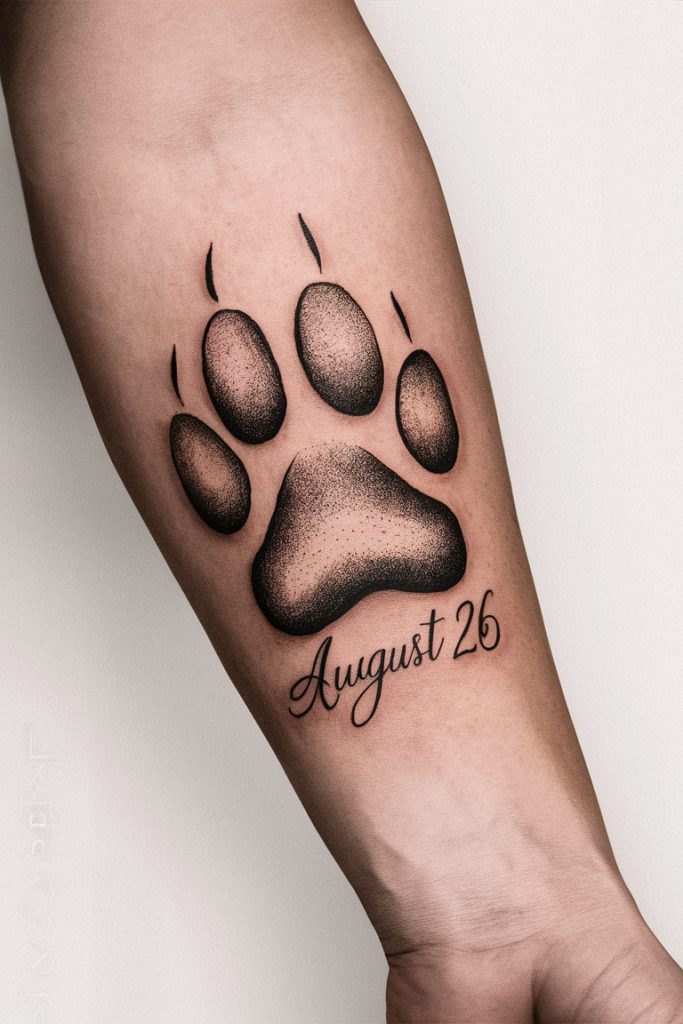 Small Paw and Date Tattoo