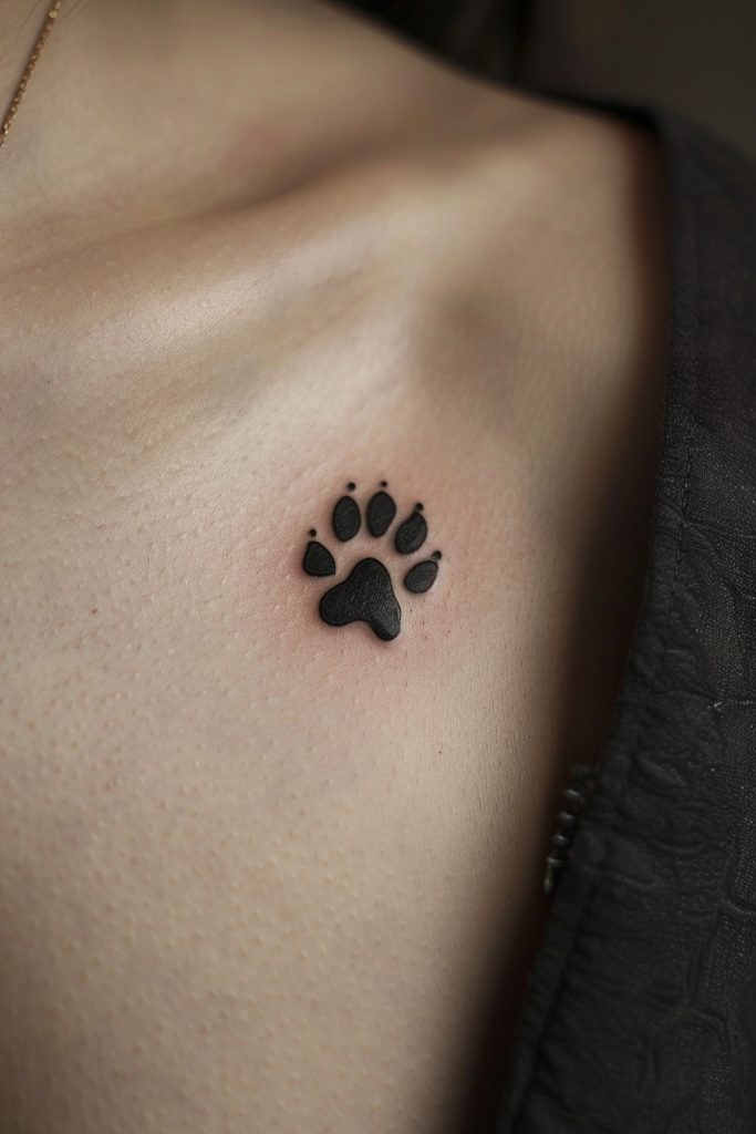 Tiny Paw Print on Collarbone tattoo