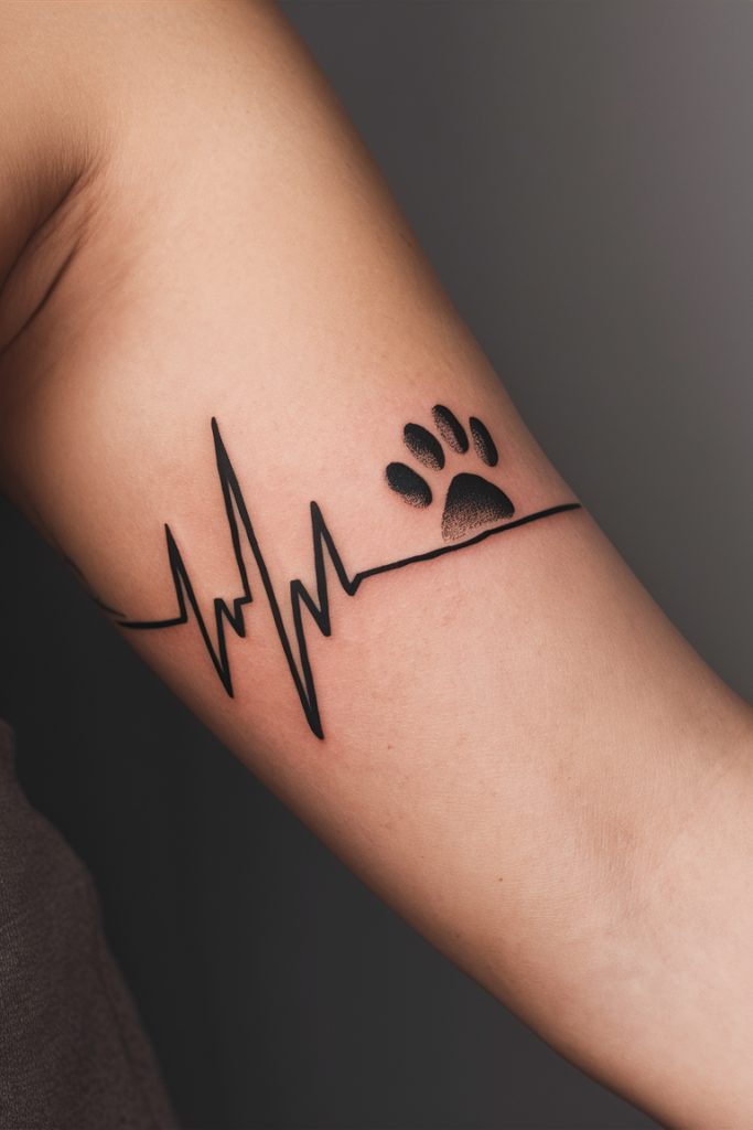 Tiny Paw Print with Heartbeat Line