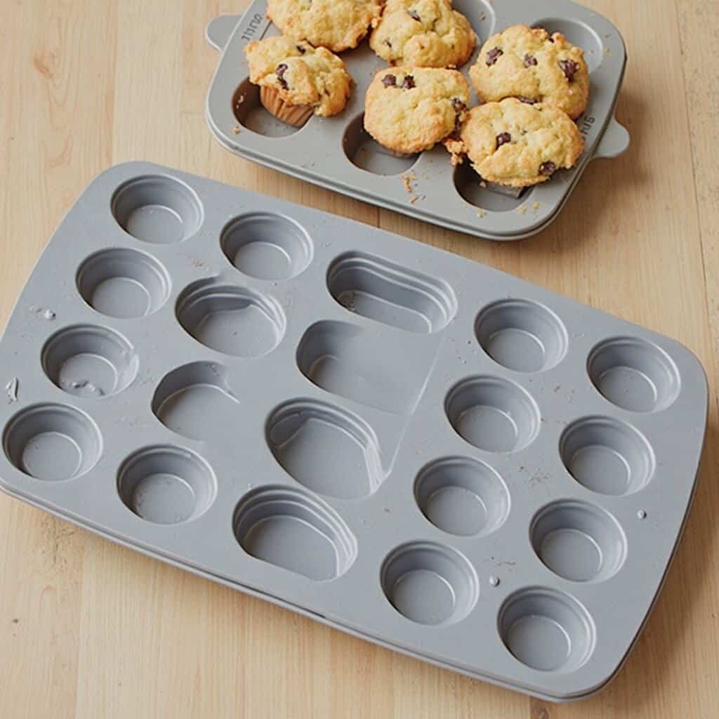 Frozen portioned food pucks stored in a silicone muffin tray for easy storage