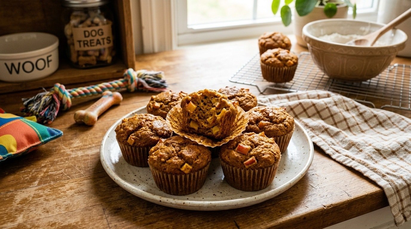 Homemade pumpkin apple muffins for dogs on a plate, ready to be served.