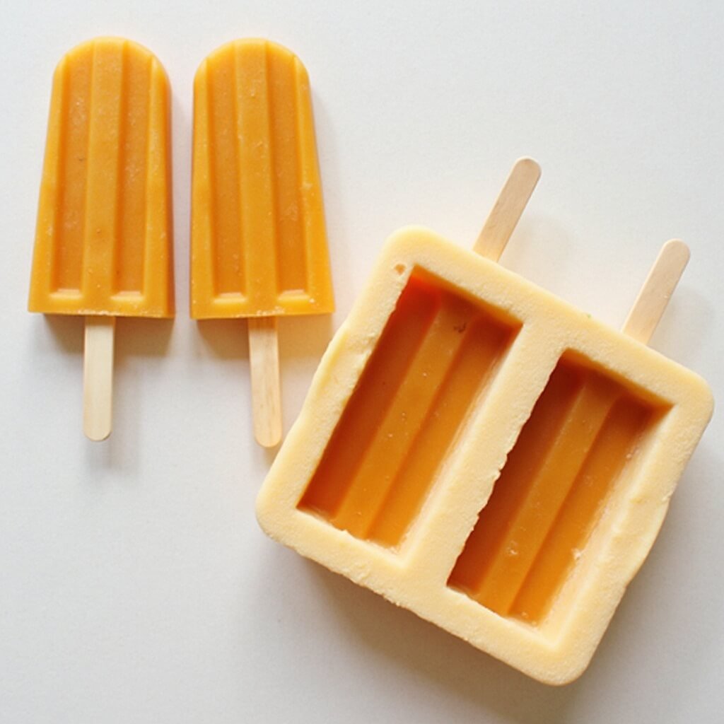 Frozen pumpkin and tuna pup-sicles in silicone molds for a summer dog treat