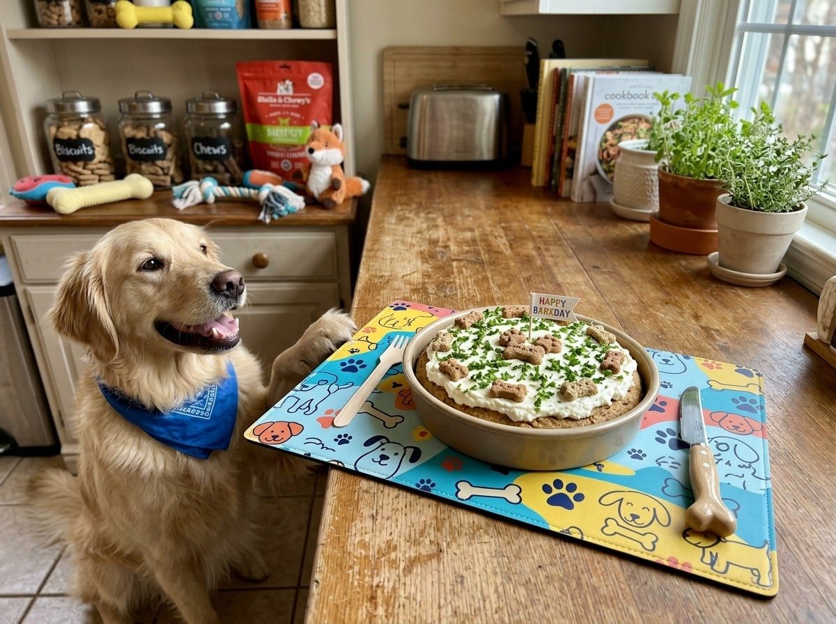 A delicious Turkey & Cottage Cheese Cake for dogs, garnished with parsley, ready to be served.