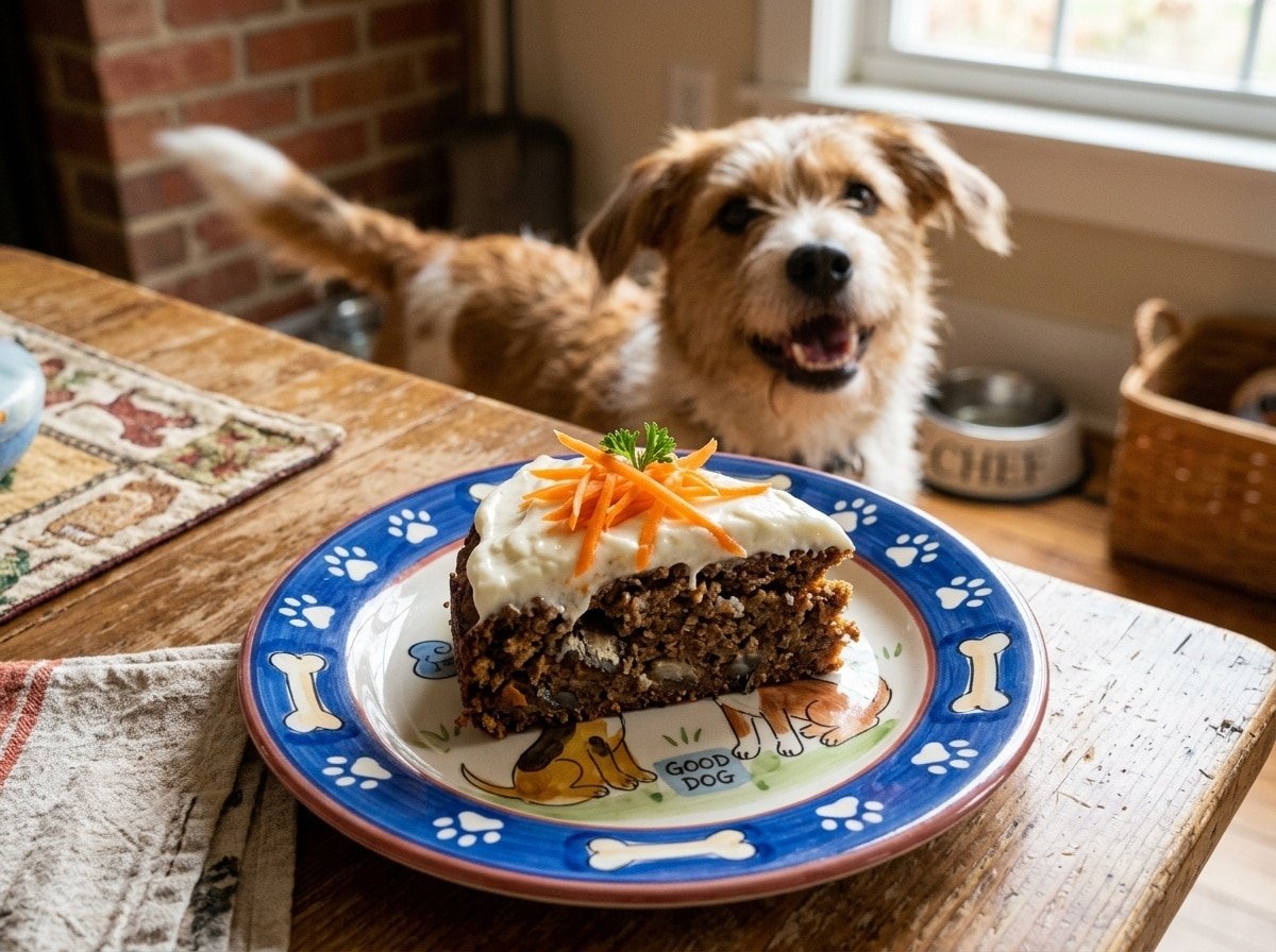 A slice of sardine dog cake topped with yogurt and carrots, perfect for a pet party.